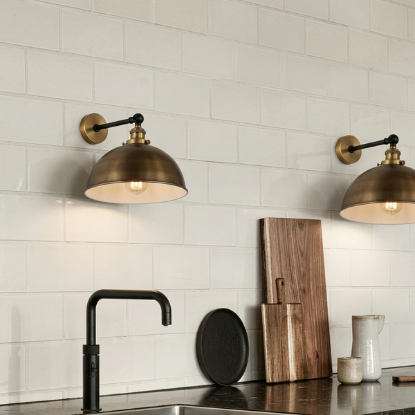 Industrial Adjustable Dome Wall Light -30cm Vintage Task Sconce~2473 – Yellow Brass