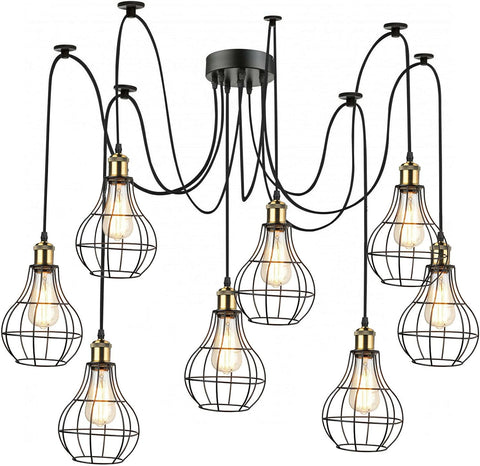 Industrial 8 Arm Spider Pendant Light E27 Adjustable Balloon Cage ~ 1179