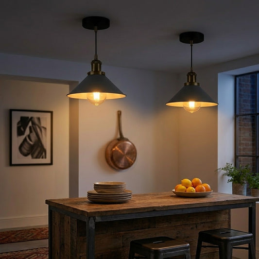 2 Pack Vintage Flush Mount Metal Cone Industrial pendant ceiling light ~6520