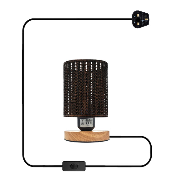 Metal Wire Cage Table Lamp Wooden Base E27 ~5358 – Brushed Copper / No