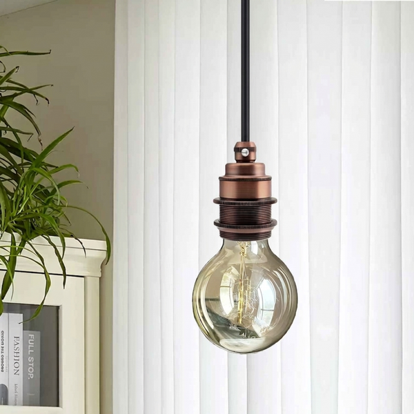 Vintage Plug-In Pendant Kit E27 Dimmable Fabric Cord ~2177 – Black / 2m / Copper