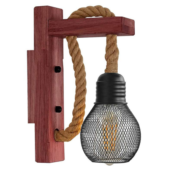 Rope Wall Lights Rustic Vintage Wooden Wall Lamps ~4571 – 1 pack / With Bulb