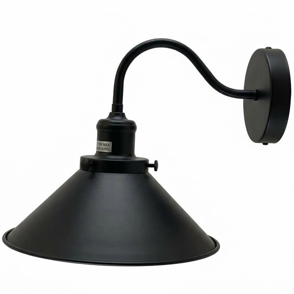 Industrial Swan Neck Wall Sconce Fixed Arm E27 Professional Metal~1196 – Black / Without Bulb