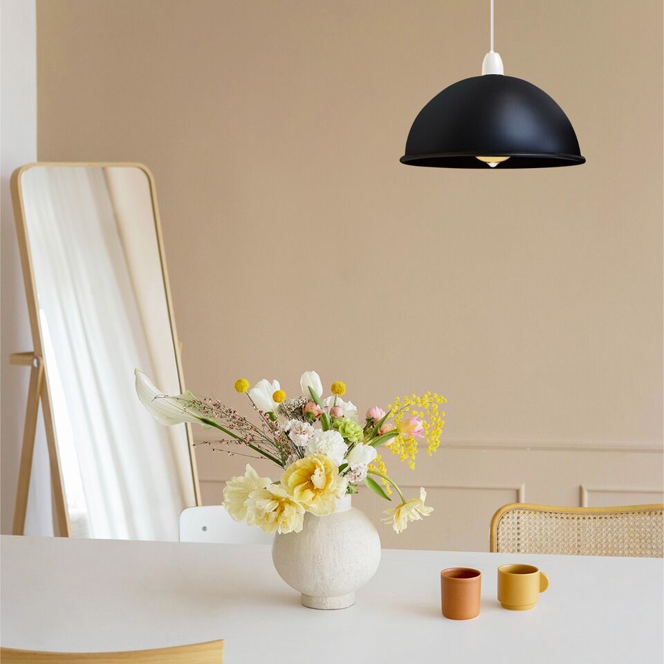 black dome shade pendants black 30cm dome light shade, industrial black metal lampshade, easy fit E27 ceiling shade black, 300mm retro pendant light cover, black vintage kitchen light shade