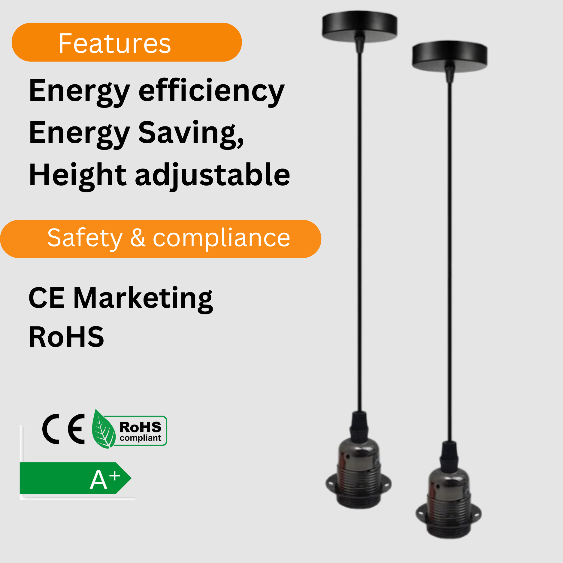 2 pack black pendant light PVC cable E27 holder black pendant cord ceiling light fixture double pendant light