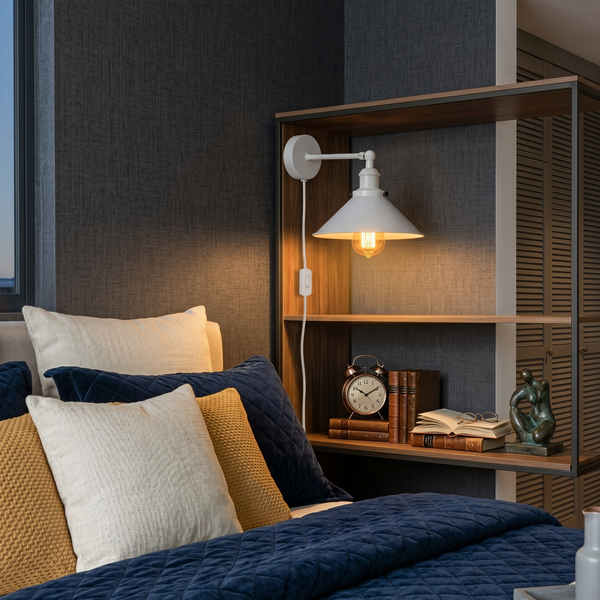 Nordic Plug In Wall Light Sconce With Shade And Dimmer Switch E27 ~1279 – With Plug in Lamp / With Bulb