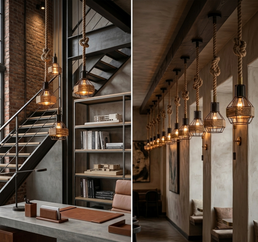 Hemp Rope Cord Pendant Light-E27 Metal Cage Hanging Lamp~5582