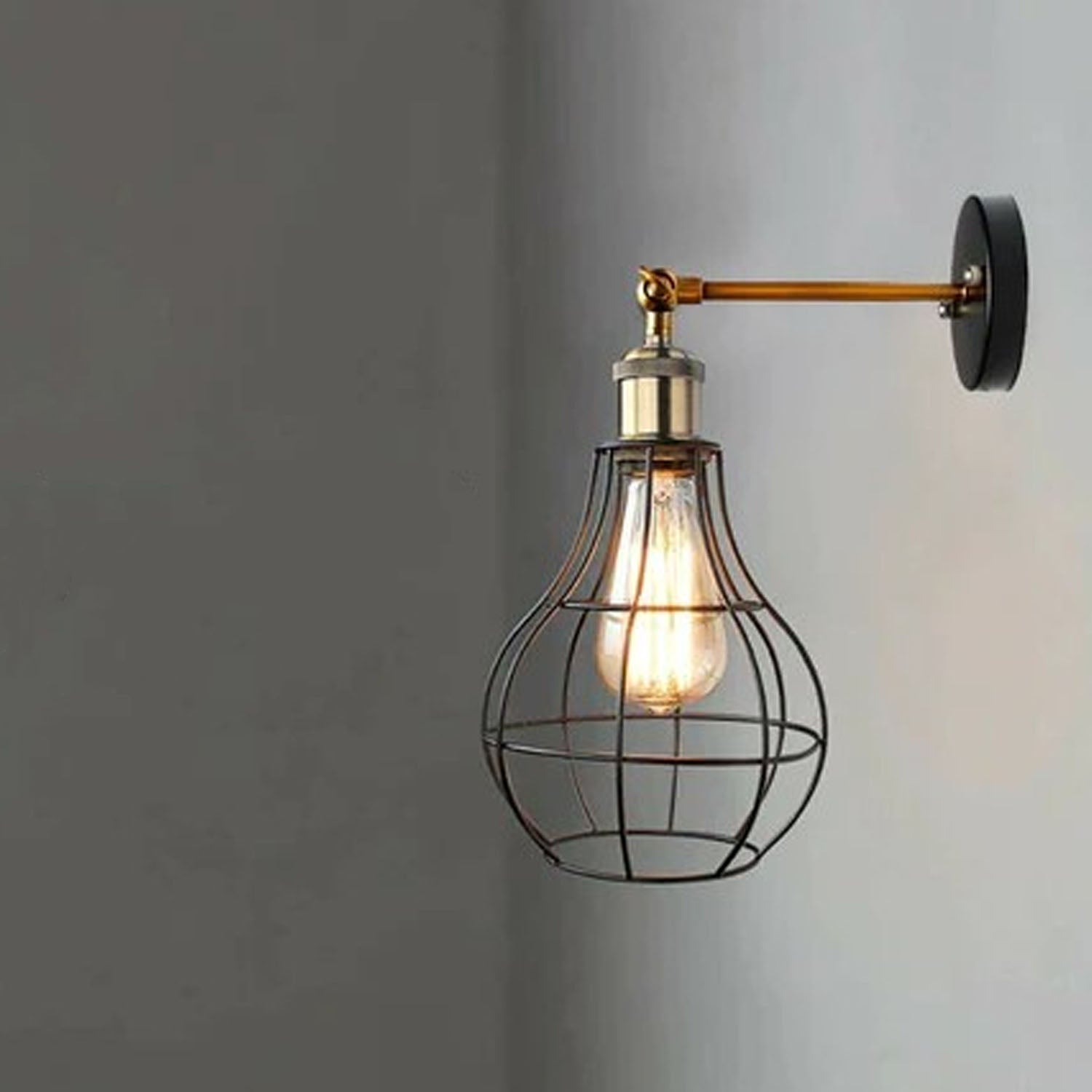 Vintage Industrial Wall Light with FREE Bulb Antique Retro Cage Adjustable Wall Sconce Lamp~2270
