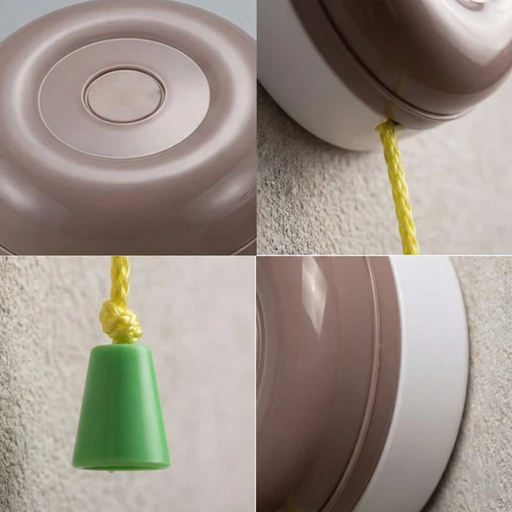 close ups of the pull switch housing and green cord pull