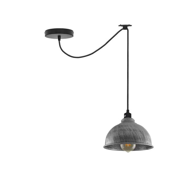 Modern Black Pendant Light Adjustable Hanging Lamp ~5055 – Brushed Silver / With Bulb