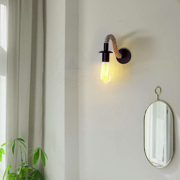 Adjustable Hemp Rope Swan Neck Wall Lamp | Industrial Vintage Sconce ~4550 – With Bulb / 1 Pack
