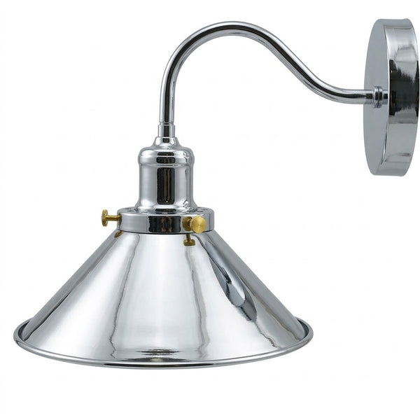 Industrial Swan Neck Wall Sconce Fixed Arm E27 Professional Metal~1196 – Chrome / Without Bulb