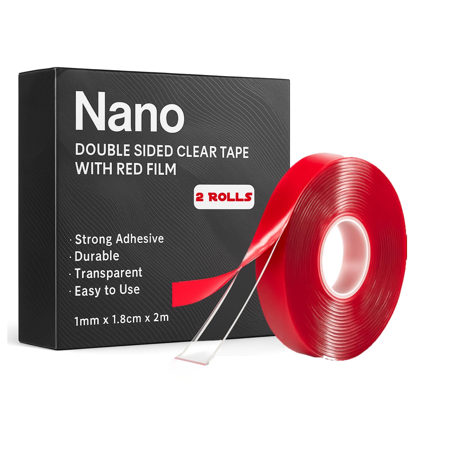 double sided clear nano residue 2 pack clear nano mounting tape, washable double-sided gel tape, heavy duty reusable adhesive strips, strong non-marking wall tape, secure rug gripper tape for home.