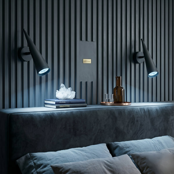 Matte Black Adjustable Cone Wall Light GU10 Spotlight~4598 – 2 Pack / Cool White