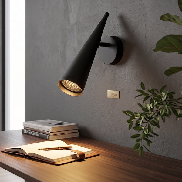 Matte Black Adjustable Cone Wall Light GU10 Spotlight~4598 – 1 Pack / Warm White