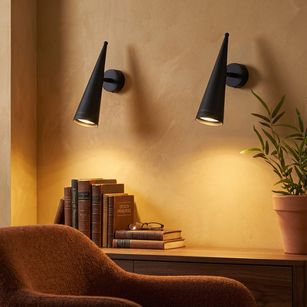 Matte Black Adjustable Cone Wall Light GU10 Spotlight~4598 – 2 Pack / Warm White