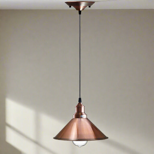 Modern cone industrial pendant lighting over kitchen island