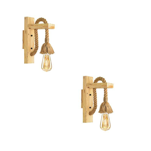 E27 Wooden Rope Wall Lamp Indoor Lighting ~4568 – 2 Pack / With Bulb