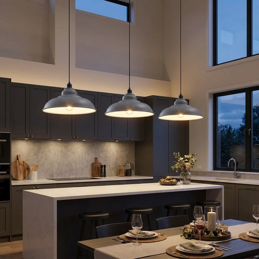 Modern Industrial Pendant Light Grey Metal Dome E27~6263