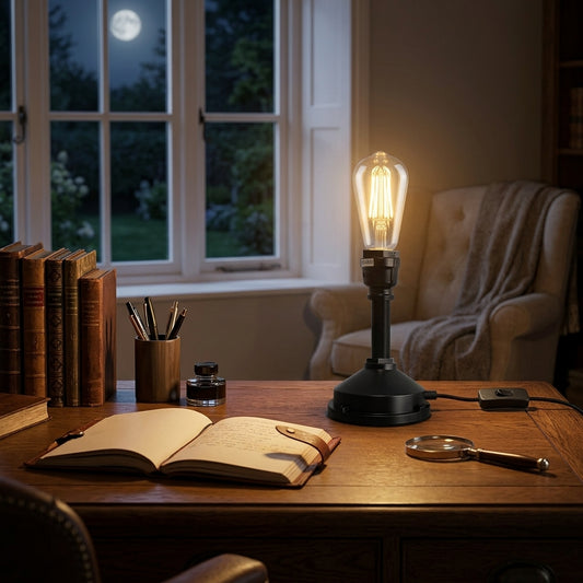 Lámpara de mesa con base de tubería de agua, interruptor de encendido/apagado, decoración de escritorio, iluminación enchufable ~ 5509