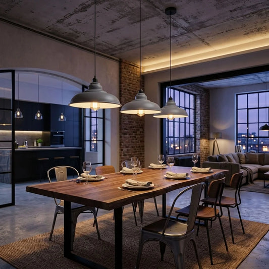 Modern Industrial Pendant Light Grey Metal Dome E27~6263