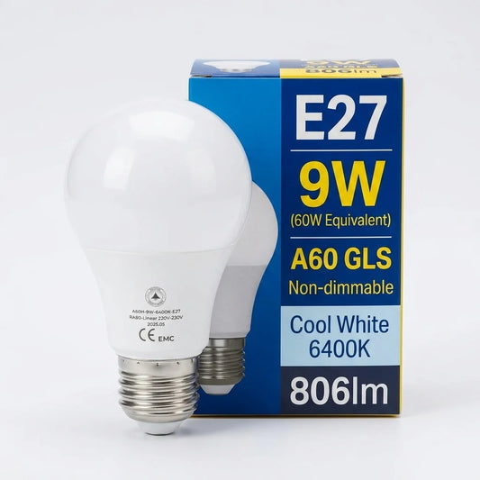 9W (60W eqv) 806lm E27 LED Bulb A60 GLS 6400K ~6913