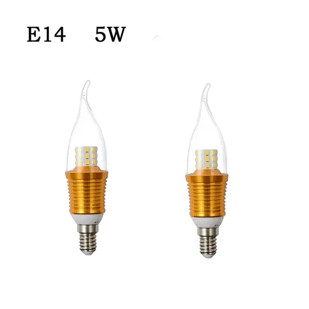 two E14 5W LED flame tip candle bulbs