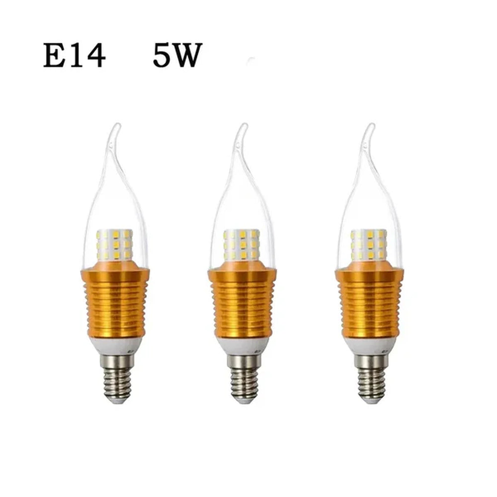three E14 5W LED flame tip candle bulbs