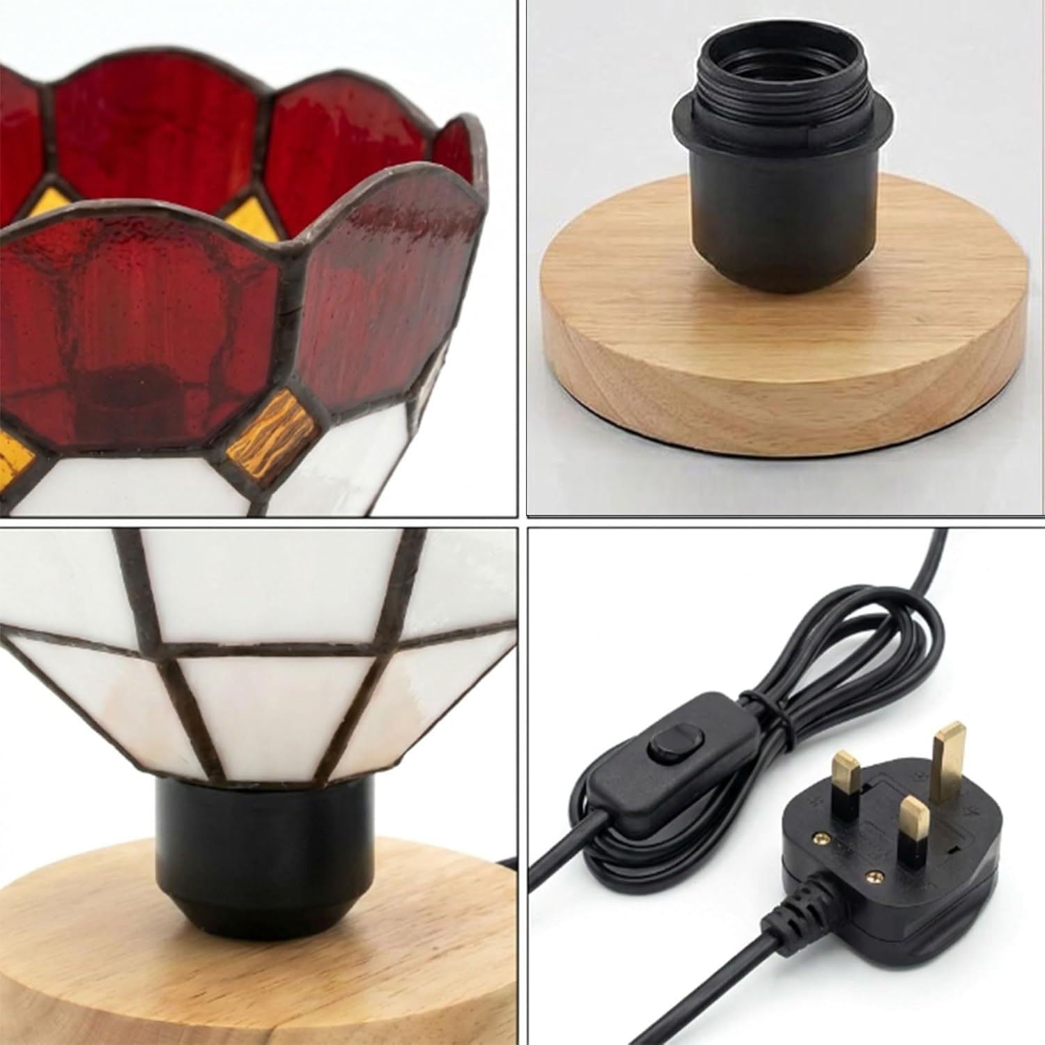 Tiffany bedside lamp with wooden base