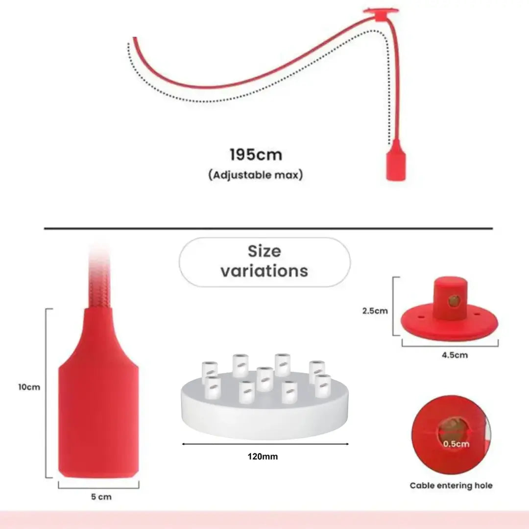 e27 multi pendant light fixture kit size image with 195cm 9 fabric falls 12Ocm ceiling rose Ceiling hook 4.5cm
