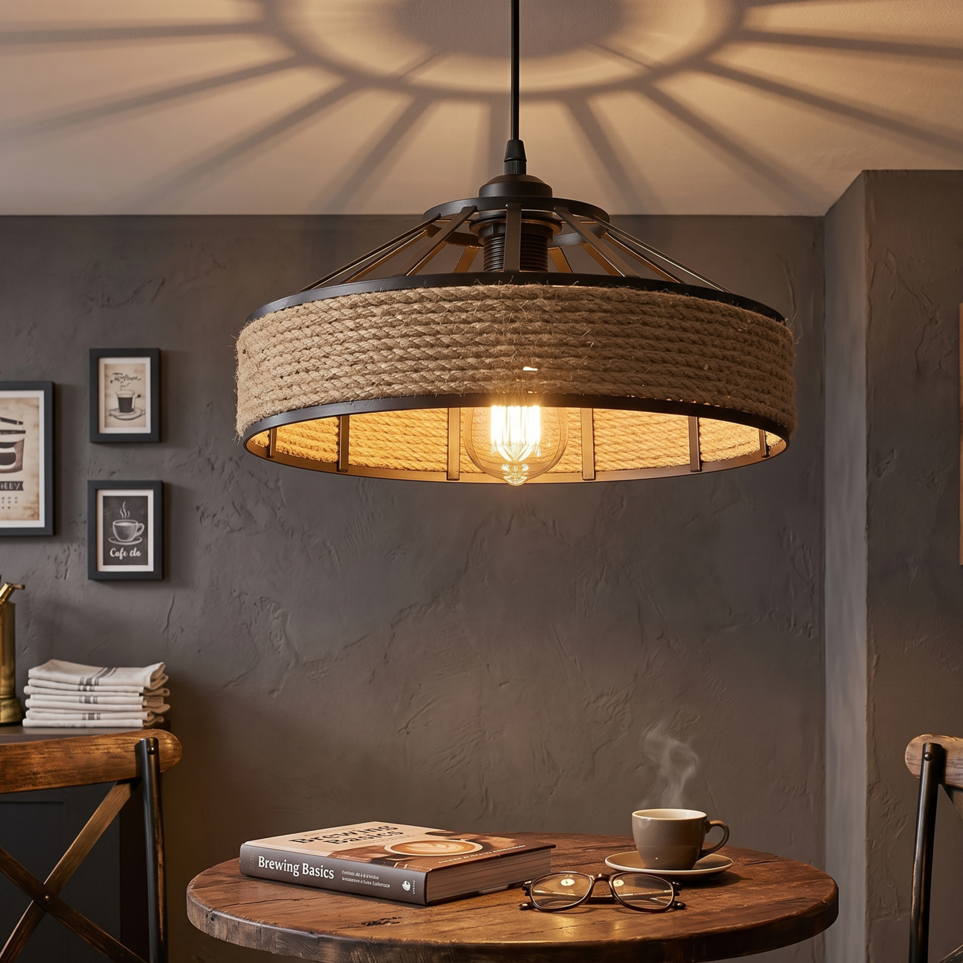 Double Head Hemp Rope Pendant Light 2m