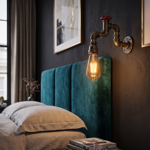 Industrial Water Pipe Wall Light Retro Steampunk E27 Sconce~2173 – Brushed Brass / Yes