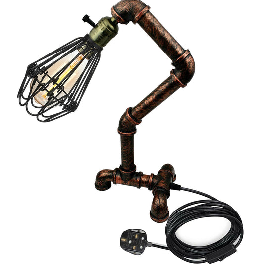 Steampunk Water Pipe Table Lamp Retro Plugin Lighting ~6091