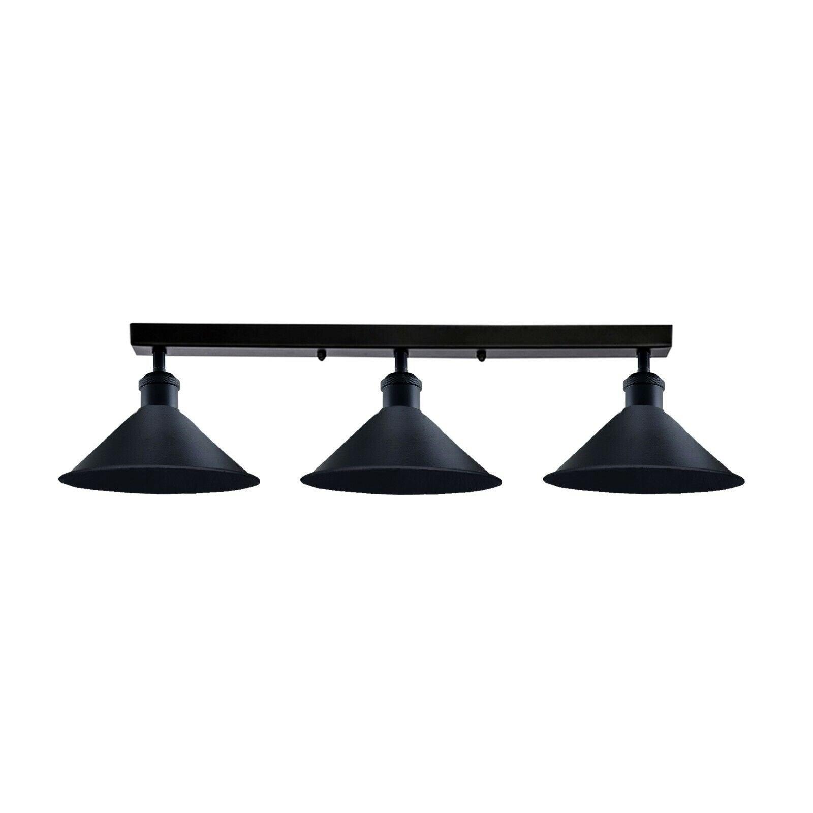 Black three-light fixture on a white background