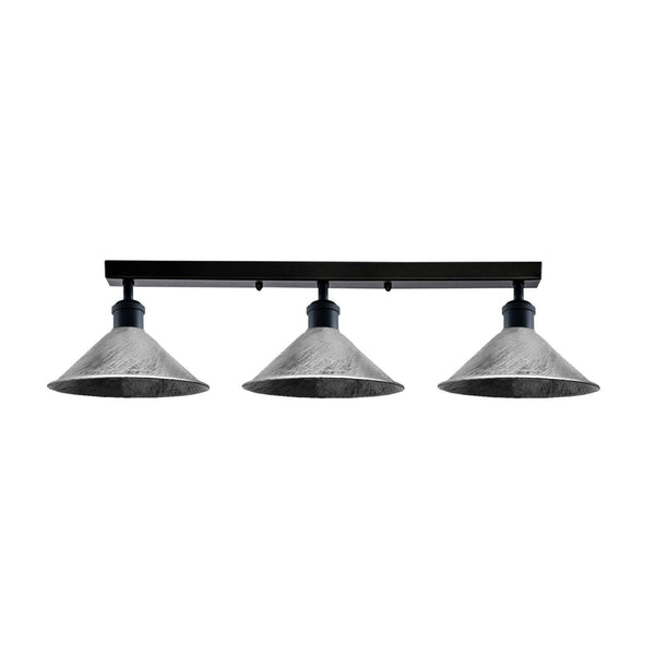 Industrial 3 Light Metal Loft Ceiling Light E27 Lamp ~6190 – Brushed Silver / No