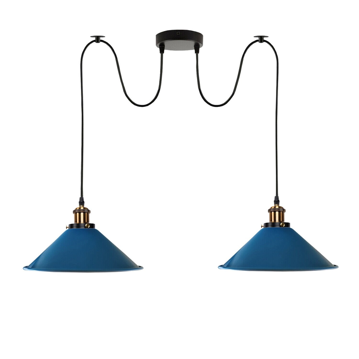 blue cone shade 2 light hanging pendant light