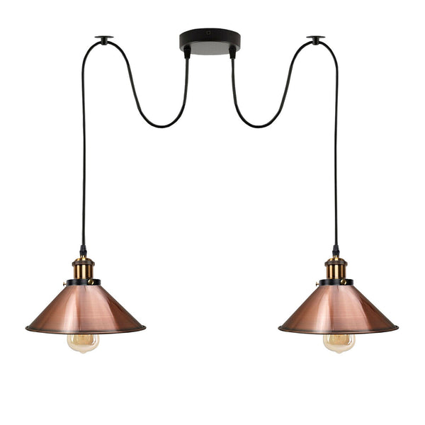 2 Way Hanging Pendant Light Industrial Retro Twin E27 Ceiling Fitting~5716 – Copper / No