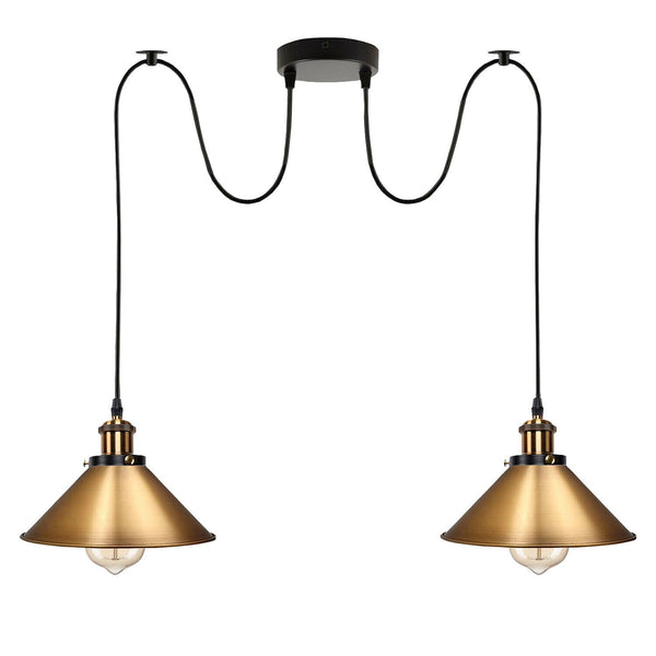 2 Way Hanging Pendant Light Industrial Retro Twin E27 Ceiling Fitting~5716 – Yellow Brass / No