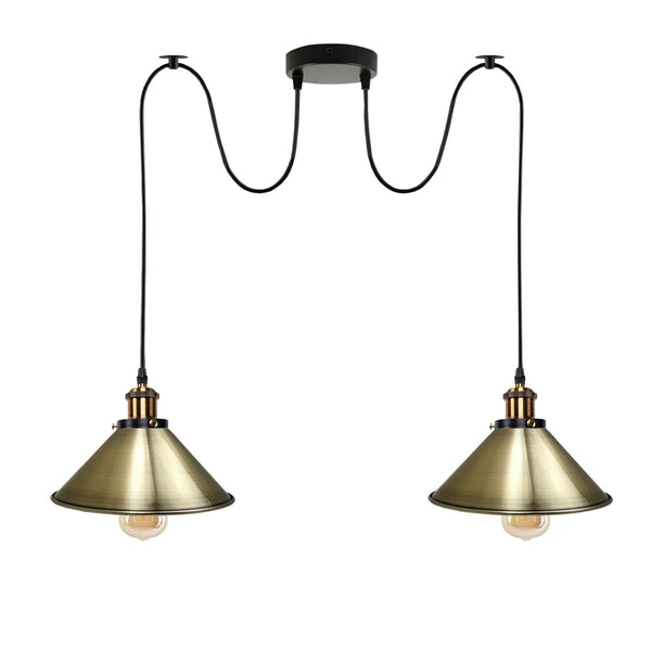 2 Way Hanging Pendant Light Industrial Retro Twin E27 Ceiling Fitting~5716 – Green Brass / No