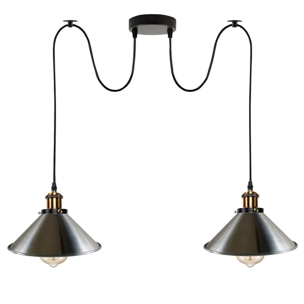 2 Way Hanging Pendant Light Industrial Retro Twin E27 Ceiling Fitting~5716 – Satin Nickel / No