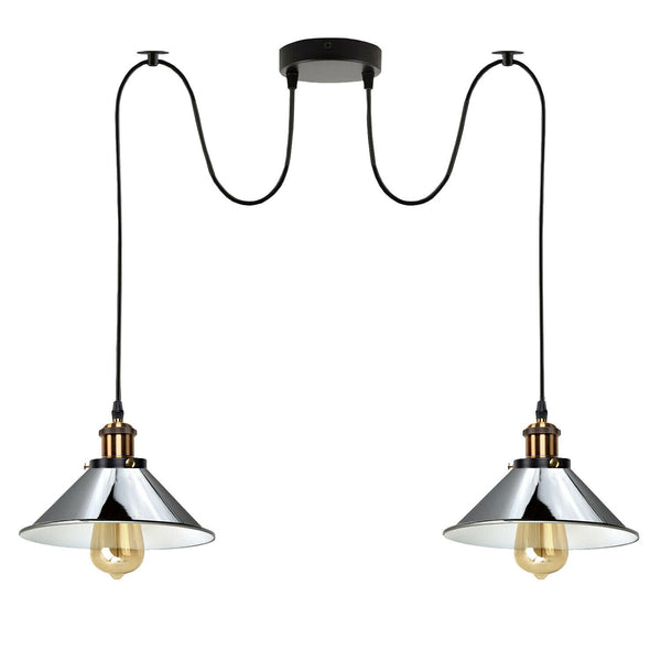 2 Way Hanging Pendant Light Industrial Retro Twin E27 Ceiling Fitting~5716 – Chrome / No