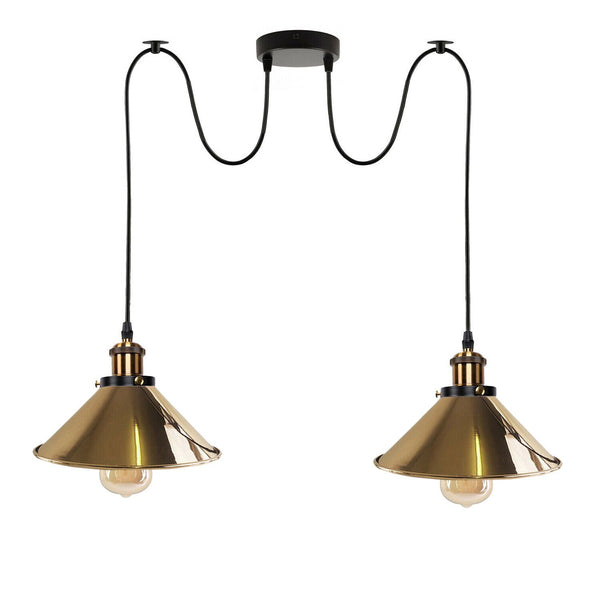 2 Way Hanging Pendant Light Industrial Retro Twin E27 Ceiling Fitting~5716 – French Gold / No