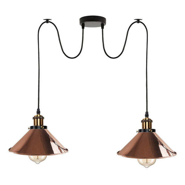 2 Way Hanging Pendant Light Industrial Retro Twin E27 Ceiling Fitting~5716 – Rose Gold / Yes