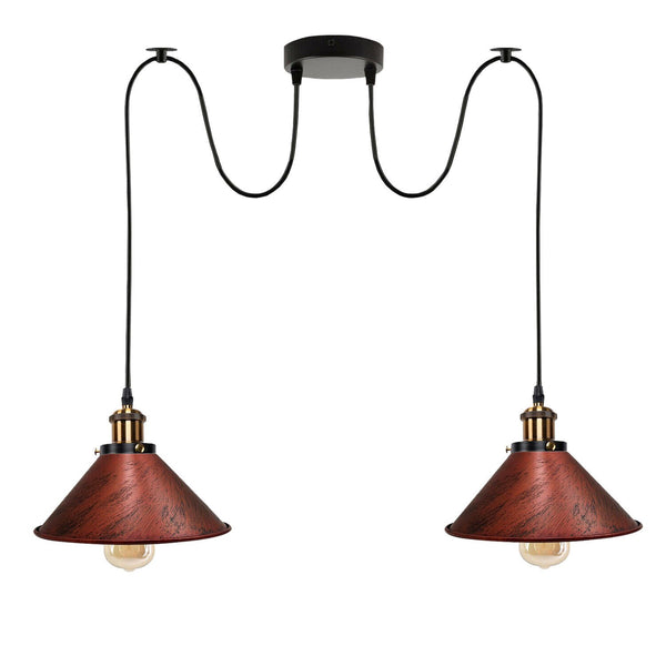 2 Way Hanging Pendant Light Industrial Retro Twin E27 Ceiling Fitting~5716 – Rustic Red / No