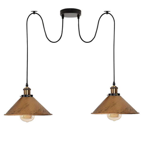 2 Way Hanging Pendant Light Industrial Retro Twin E27 Ceiling Fitting~5716 – Brushed Copper / No