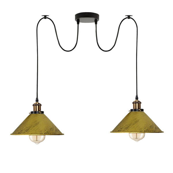 2 Way Hanging Pendant Light Industrial Retro Twin E27 Ceiling Fitting~5716 – Brushed Brass / No