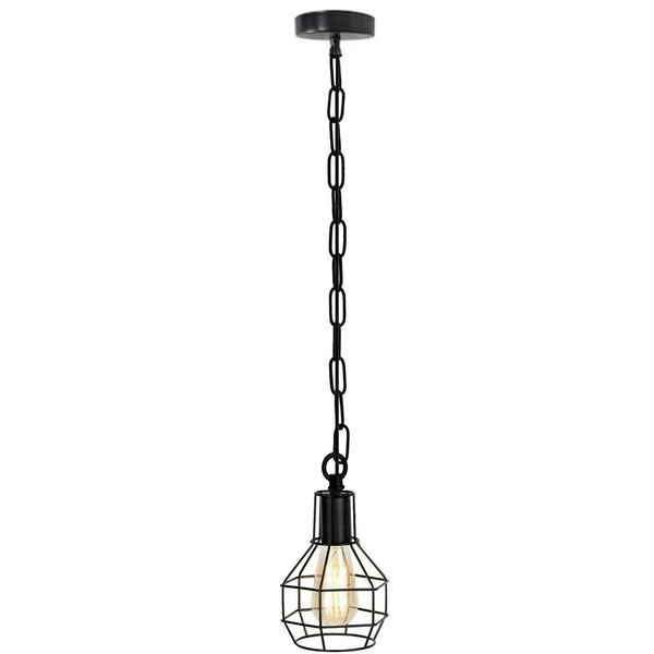 Industrial Ceiling Light Vintage Hanging Metal Cage Pendant Lamp~ 5708 – Black / Yes