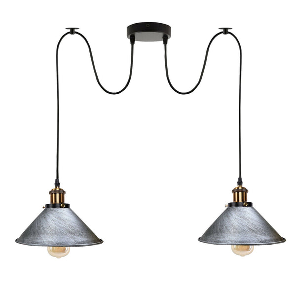 2 Way Hanging Pendant Light Industrial Retro Twin E27 Ceiling Fitting~5716 – Brushed Silver / No