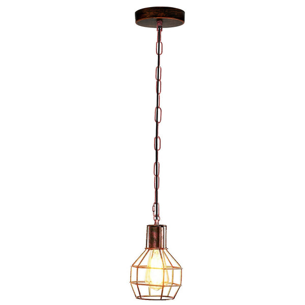 Industrial Ceiling Light Vintage Hanging Metal Cage Pendant Lamp~ 5708 – Rustic Red / Yes