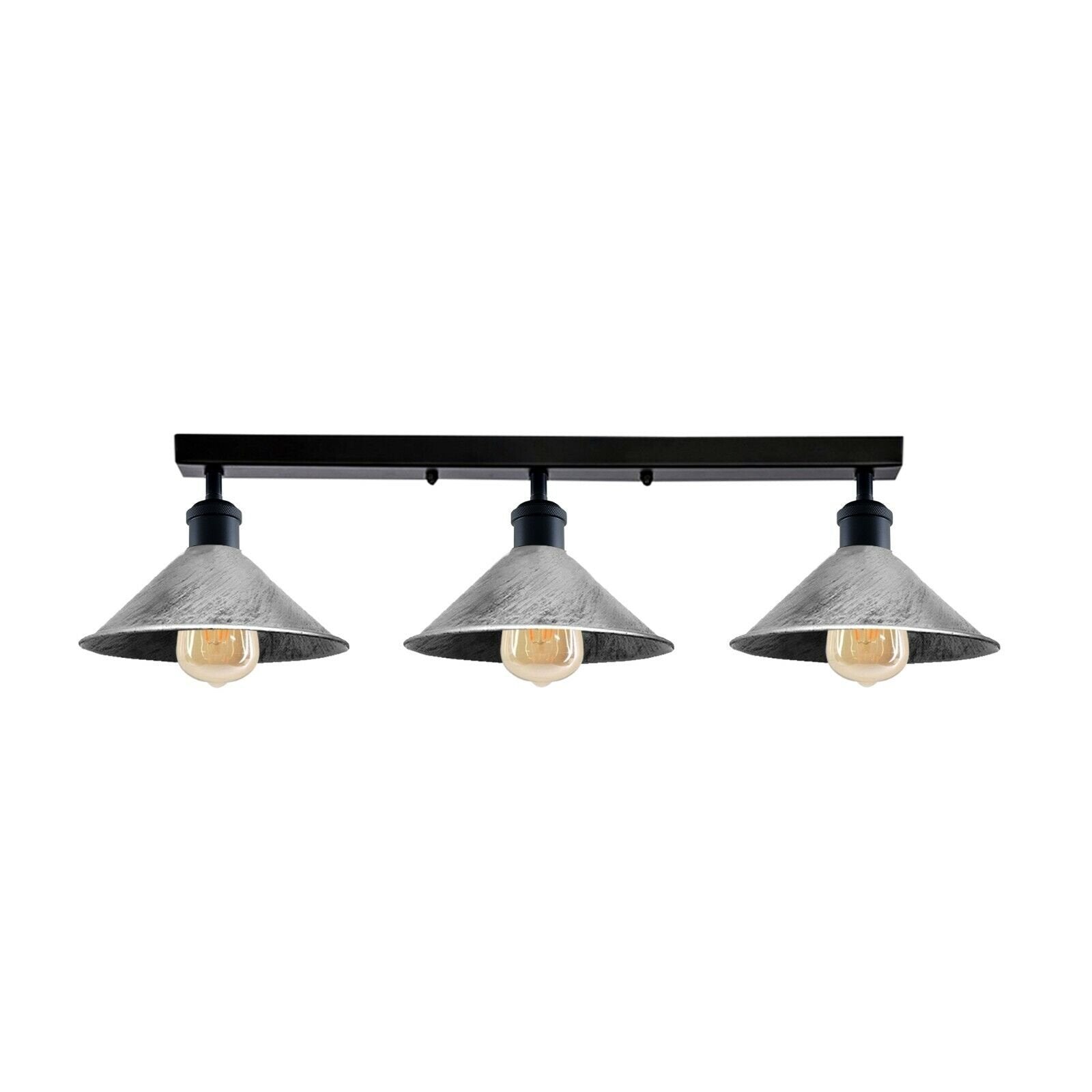 Three-light fixture with black and silver design on a white background